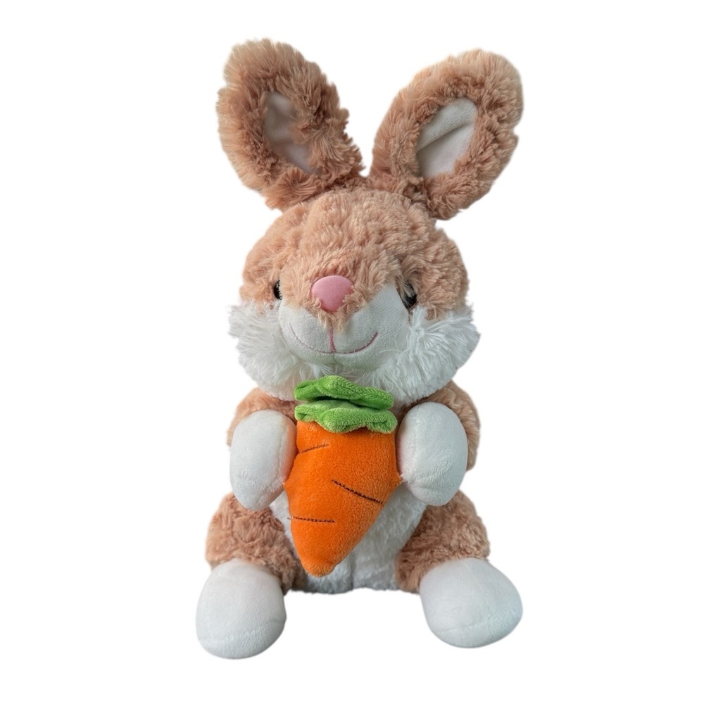 Kaisiyang Brown & White Bunny Rabbit Plush Holding Carrot Washable 14in